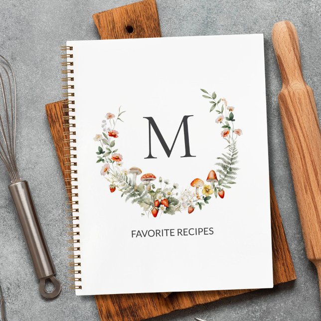 Monogram Whimsical Floral Botanical Family Recipe Notizbuch (In situ)