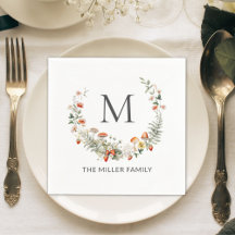 Monogram Whimsical Watercolor Floral Botanical