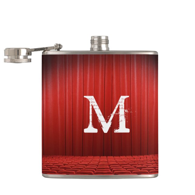 Monogram Whiskey Flask Red Vorhang Theater Flachmann (Geöffnet)