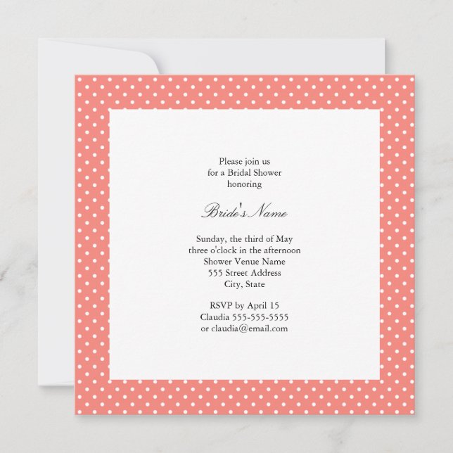 Monogram White and Coral Pink Polka Dot Bridal Einladung (Vorderseite)