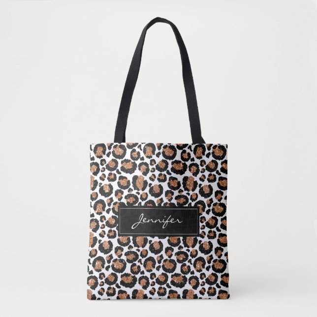Monogram White and Gold Foil Leopard Muster (Vorderseite)