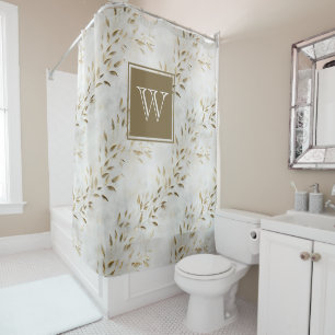 Monogram White and Gold Olive Branch Plaster Duschvorhang