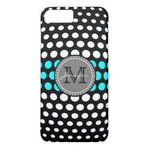 Monogram White & Aqua Polka Dots Muster Case-Mate iPhone Hülle