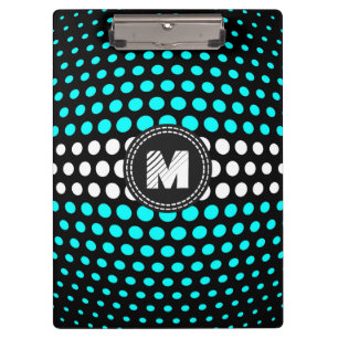 Monogram White & Aqua Polka Dots Muster Klemmbrett
