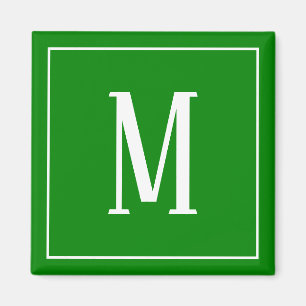 Monogram White auf dem Green Square Magnet