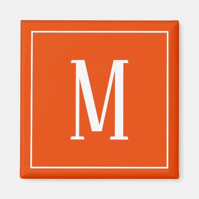 Monogram White auf dem hellen Orange Square Magnet (Vorne)