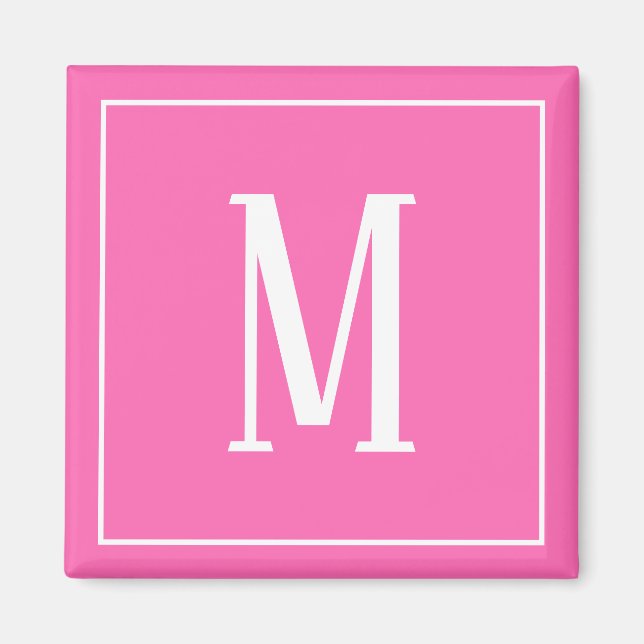 Monogram White auf dem rosa Square Magnet (Vorne)