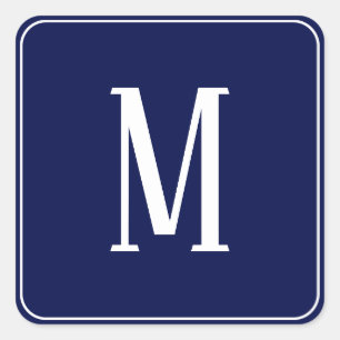 Monogram White auf Navy Blue Square Aufkleber
