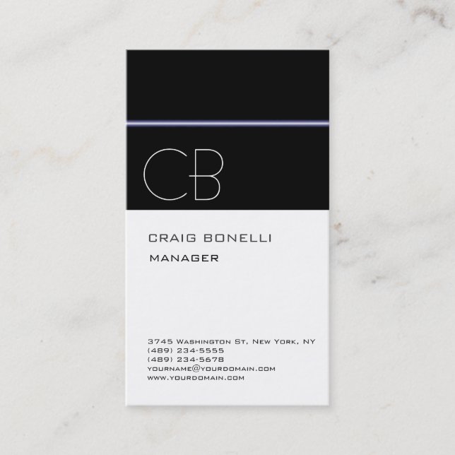 Monogram White Black Attractive Business Card Visitenkarte (Vorderseite)