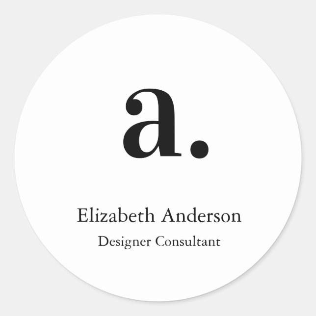 Monogram White Black Modern Minimalistisch Runder Aufkleber (Vorderseite)
