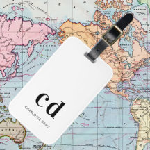 Monogram, white black name initials elegant