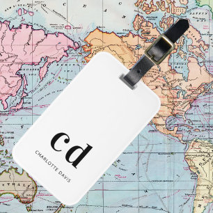 Monogram, white black name initials elegant gepäckanhänger