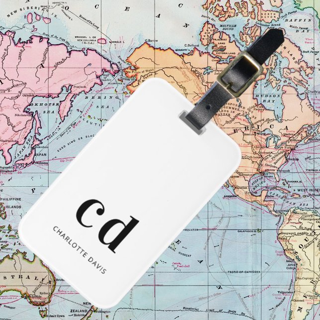 Monogram, white black name initials elegant gepäckanhänger (Von Creator hochgeladen)