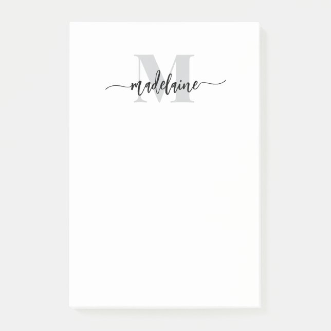 Monogram White Black Silver Personal Post-it Klebezettel (Vorderseite)