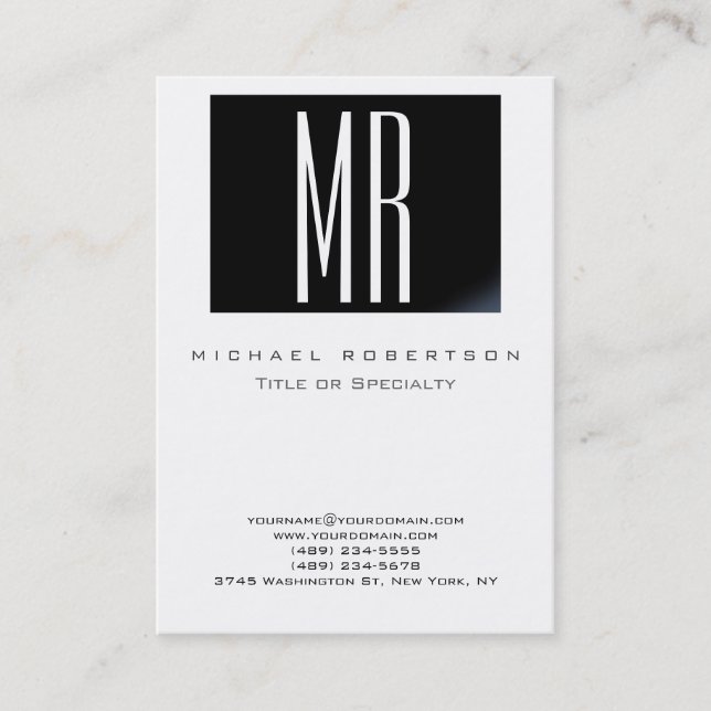 Monogram White Black Strip Chubby Business Card Visitenkarte (Vorderseite)