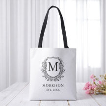 Monogram White Black Wappen Botanical Wedding