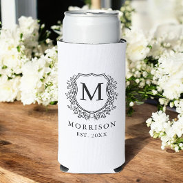 Monogram White Black Wappen Botanical Wedding Selters Dosenkühler