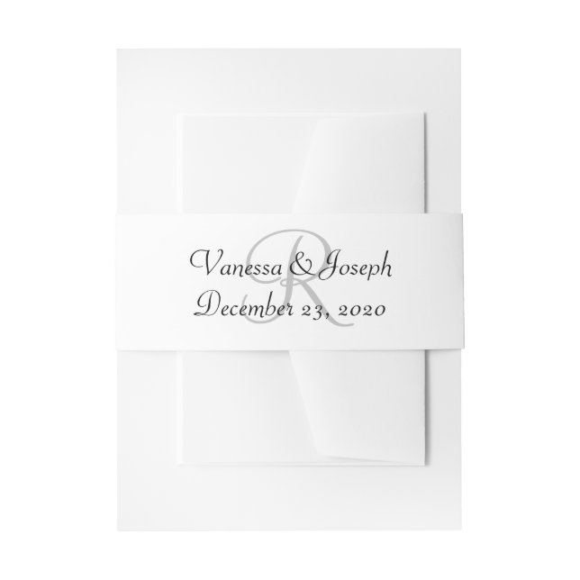 Monogram White Black Wedding Einladungsbanderole (Vorderseite Beispiel)