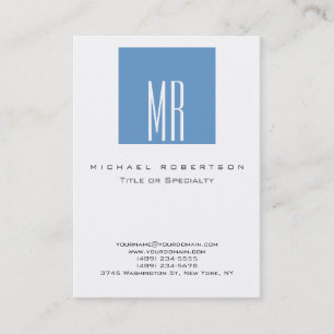 Monogram White Blue Grey Chubby Business Card Visitenkarte