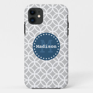 Monogram, White Blue Modern Circles Case-Mate iPhone Hülle
