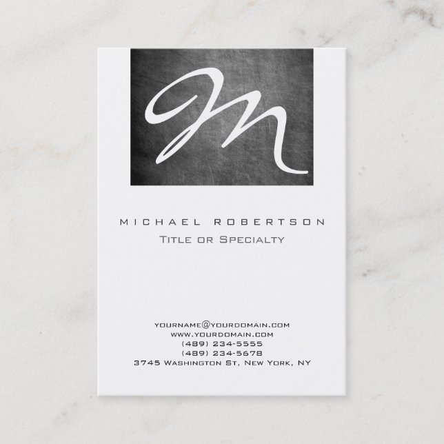 Monogram White Chalkboard Chubby Business Card Visitenkarte (Vorderseite)