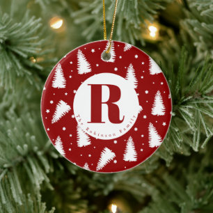 Monogram White Christmas Trees Keramik Ornament