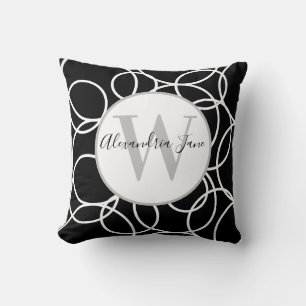 Monogram White Circles Black Modern Abstrakt Kissen