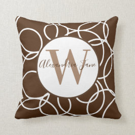 Monogram White Circles Brown Modern Abstrakt Kissen