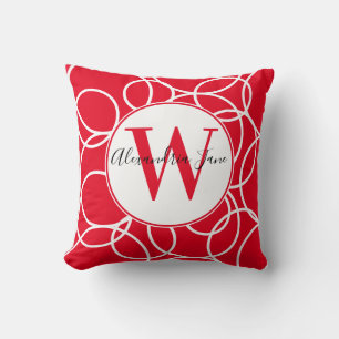 Monogram White Circles Red Modern Abstrakt Kissen