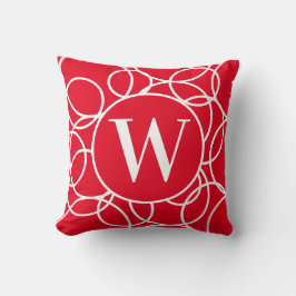 Monogram White Circles Red Modern Abstrakt Kissen
