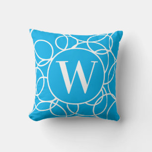 Monogram White Circles Sky Blue Modern Abstrakt Kissen