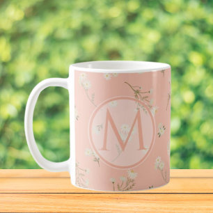 Monogram White Daisy Blume Floral Pattern Kaffeetasse