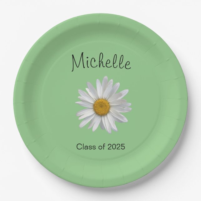 Monogram White Daisy Graduation Party Pappteller (Vorderseite)