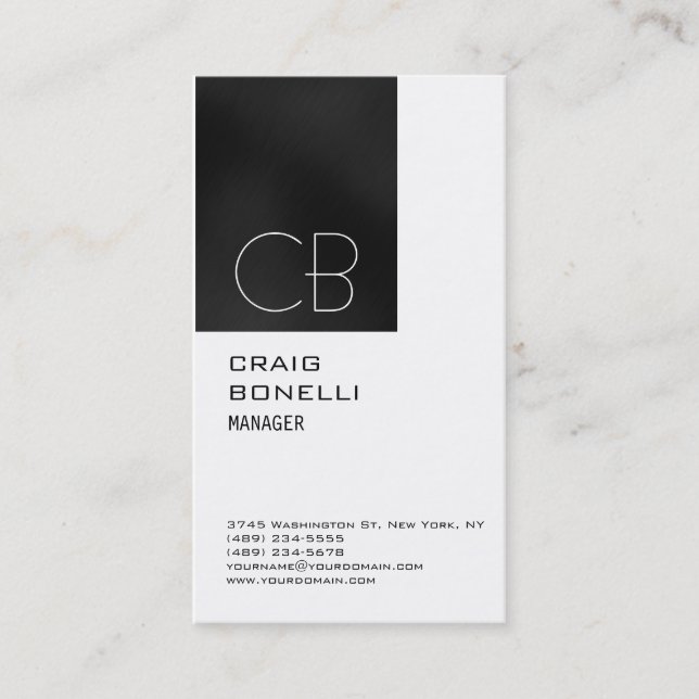 Monogram White Dunkel Gray Business Card Visitenkarte (Vorderseite)