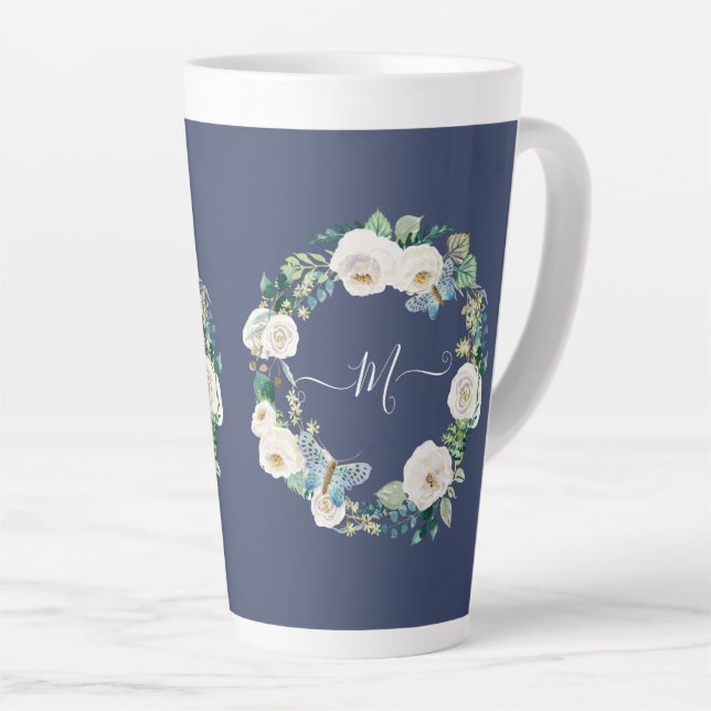 Monogram White Floral Butterfly Milchtasse (Rechte Ecke)