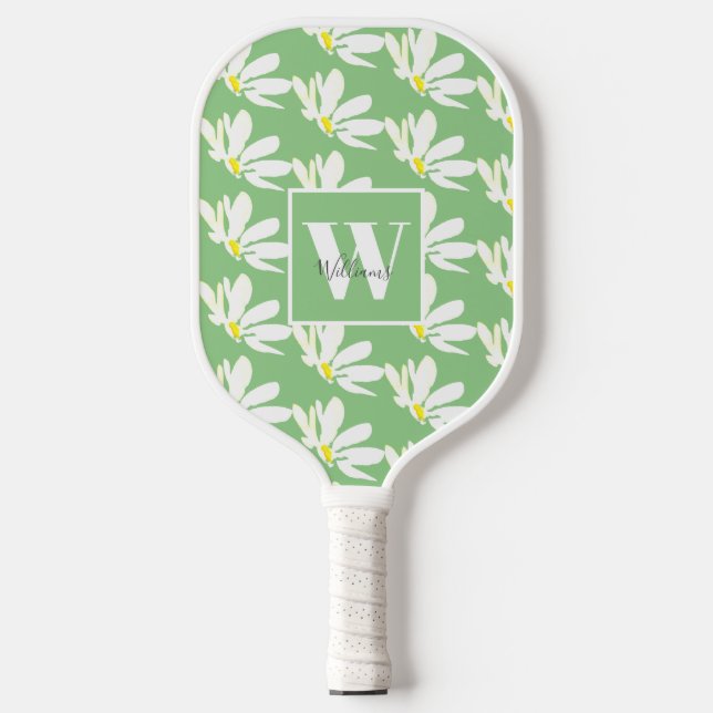 Monogram White Floral Daisy Pickleball Paddle (Vorderseite)