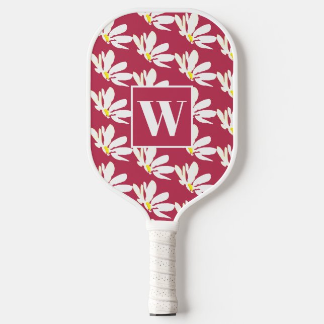 Monogram White Floral Daisy Pickleball Paddle (Vorderseite)
