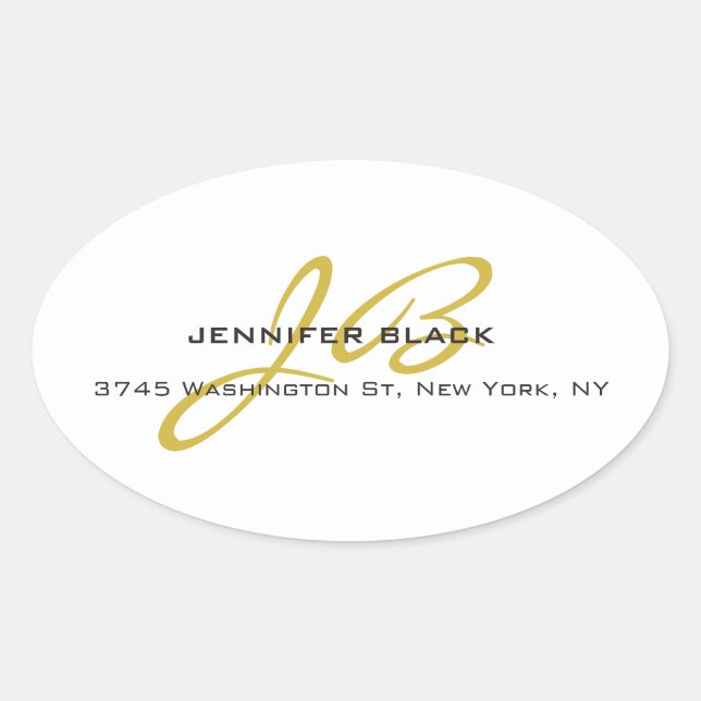 Monogram White Gold Color Schlicht Modern Minimali Ovaler Aufkleber (Vorderseite)