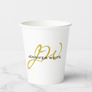 Monogram White Gold Color Schlicht Modern Minimali Pappbecher