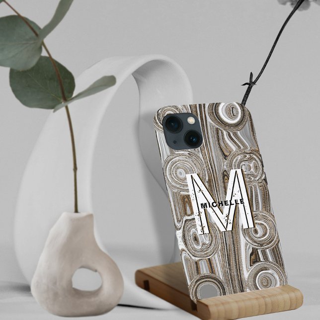 Monogram White & Gold Glitzer Funky Retro Groovy Case-Mate iPhone Hülle (Von Creator hochgeladen)
