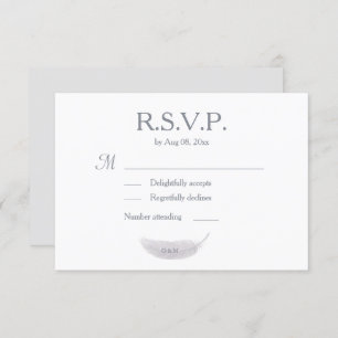 Monogram White Gray Angel Feather Wedding RSVP Einladung