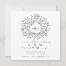 Monogram, white gray Blätter Hochzeitlive Stream Ankündigung