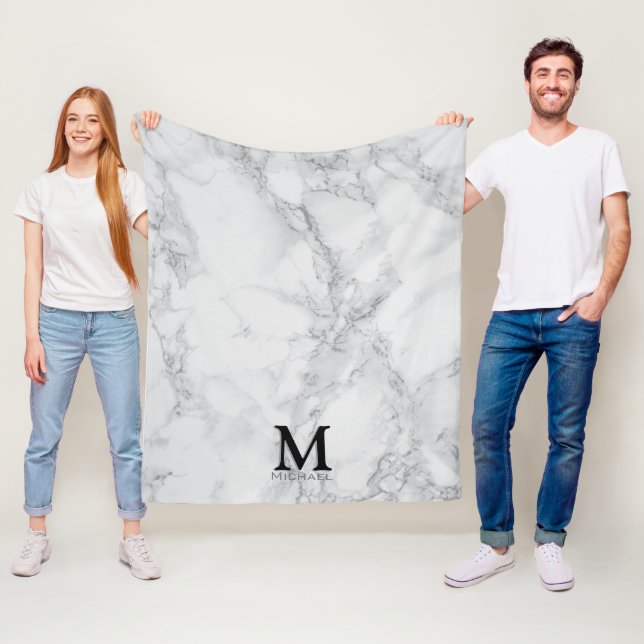 Monogram White Gray Marble Fleecedecke (Beispiel)