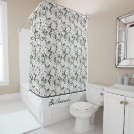 Monogram White Gray Swan Floral Elegant Stilvoll Duschvorhang