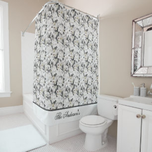 Monogram White Gray Swan Floral Elegant Stilvoll Duschvorhang