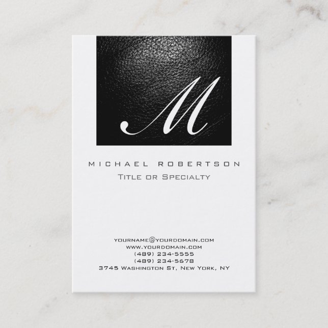 Monogram White Leather Strip Chubby Business Card Visitenkarte (Vorderseite)