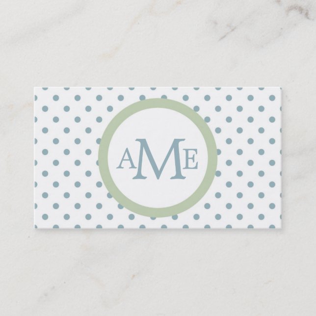 Monogram White Lt Blue Polka Dot Business Card Visitenkarte (Vorderseite)