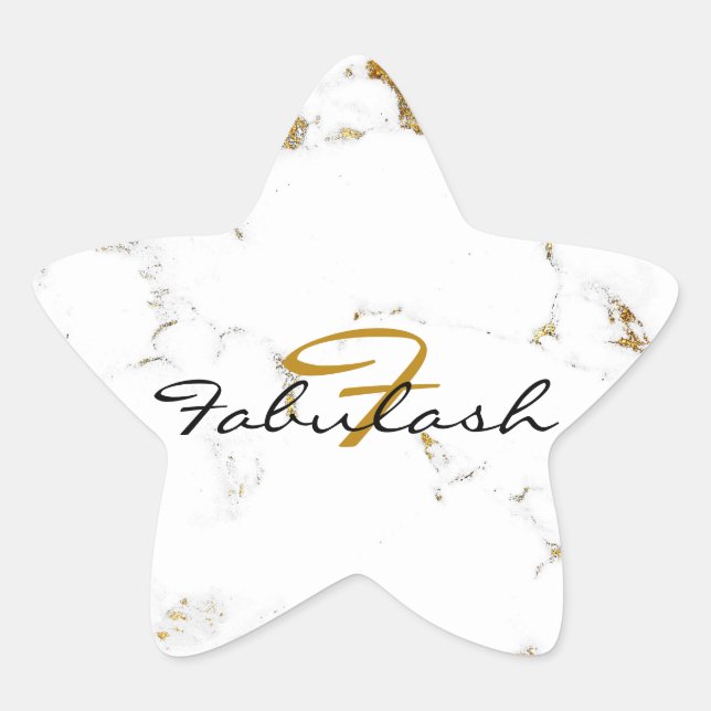 Monogram White Marble Gold Glitzer Name Star Stern-Aufkleber (Vorderseite)