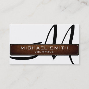Monogram White Modern Leather Look Visitenkarte