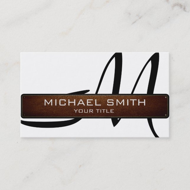 Monogram White Modern Leather Look Visitenkarte (Vorderseite)